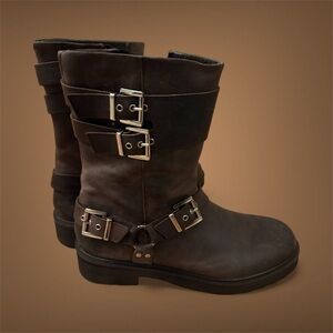 ASOS Brown Leather Buckle Boots